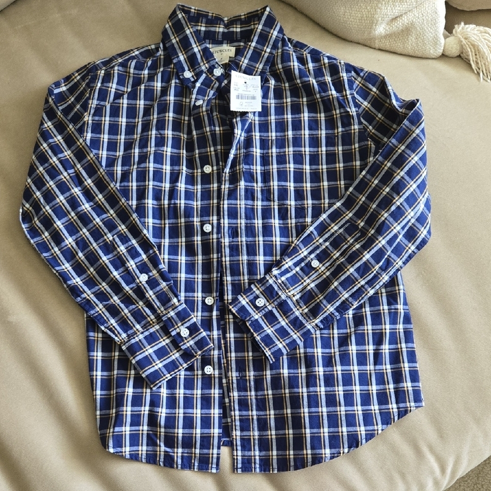 Crewcuts Navy and White Plaid Button Down Shirt